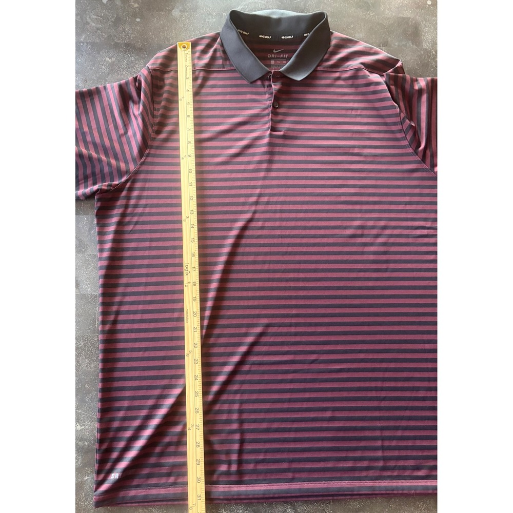 Nike Golf Dri-FIT Polo Shirt Mens XXL Burgundy Black Striped Logo Performance - Picture 5 of 6